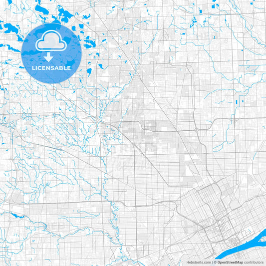 Rich detailed vector map of Southfield, Michigan, USA
