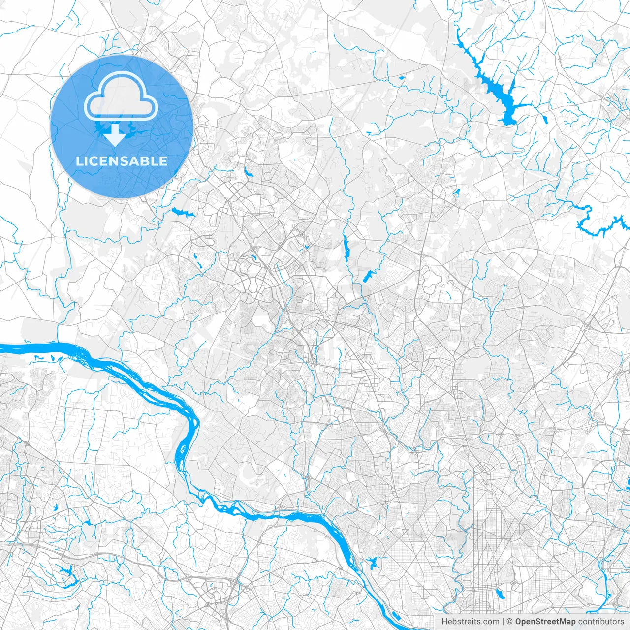 Rich detailed vector map of Rockville, Maryland, USA