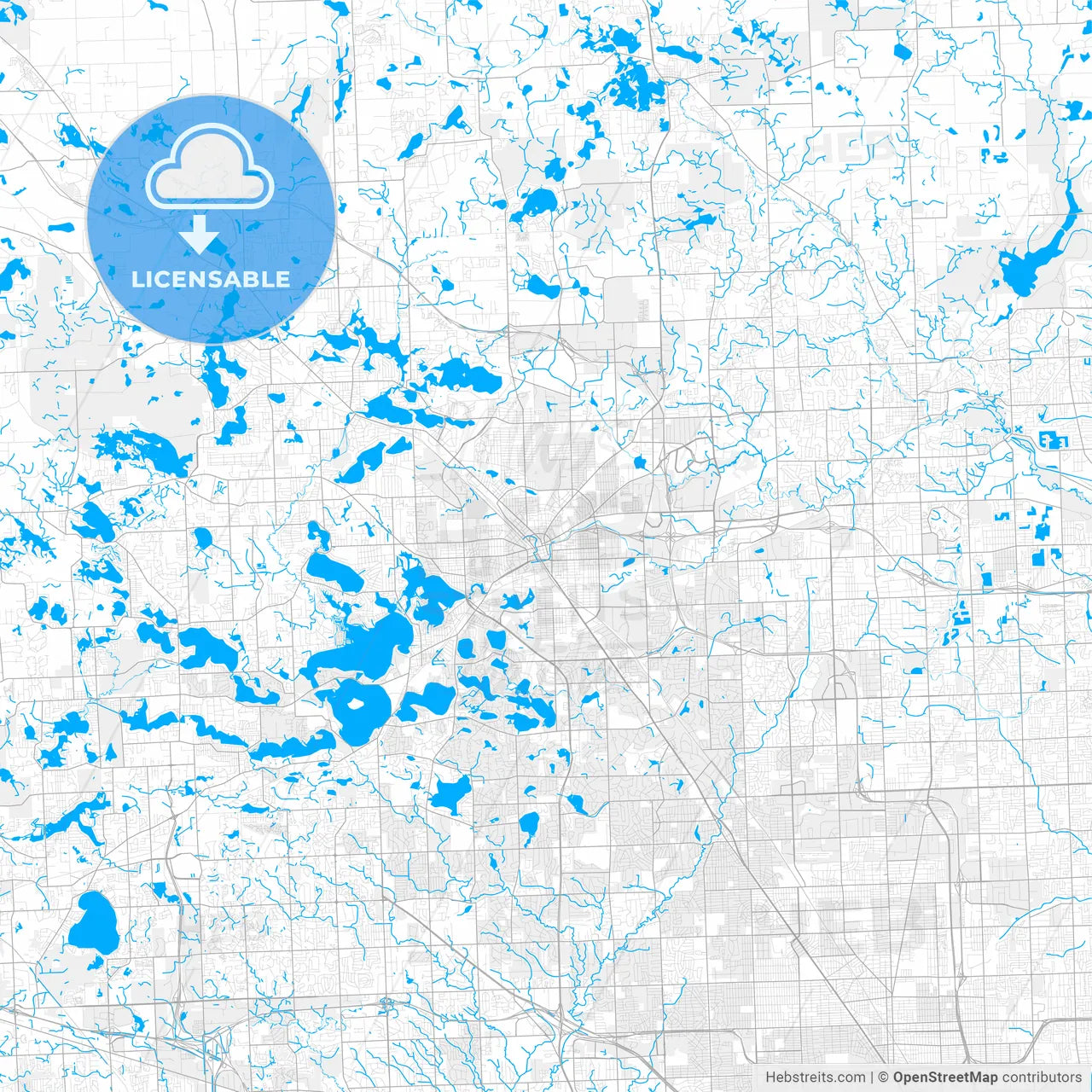 Rich detailed vector map of Pontiac, Michigan, USA