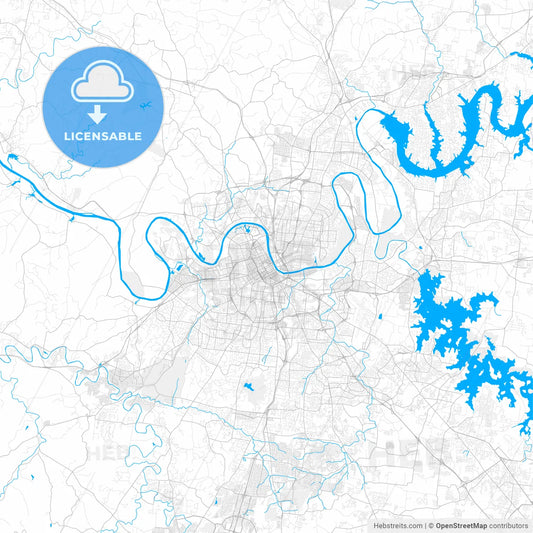 Rich detailed vector map of Nashville, Tennessee, U.S.A.