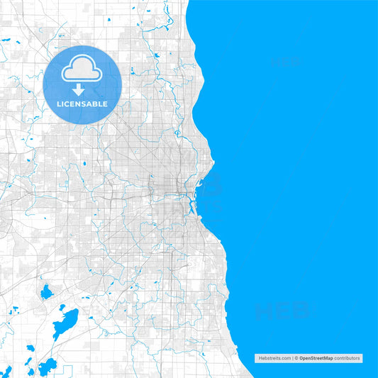 Rich detailed vector map of Milwaukee, Wisconsin, U.S.A.