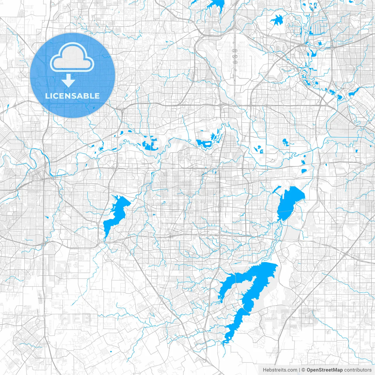 Rich detailed vector map of Arlington, Texas, U.S.A.