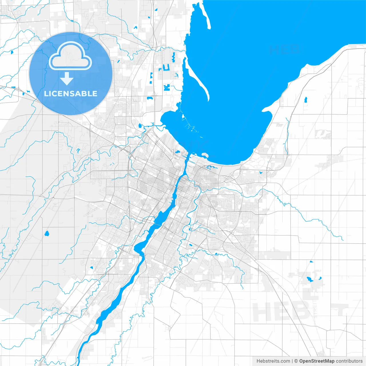 Rich detailed vector map of Green Bay, Wisconsin, USA