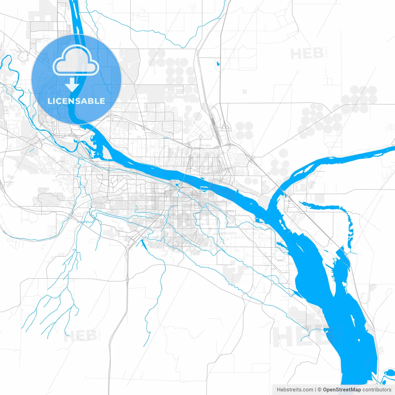 Rich detailed vector map of Kennewick, Washington, USA