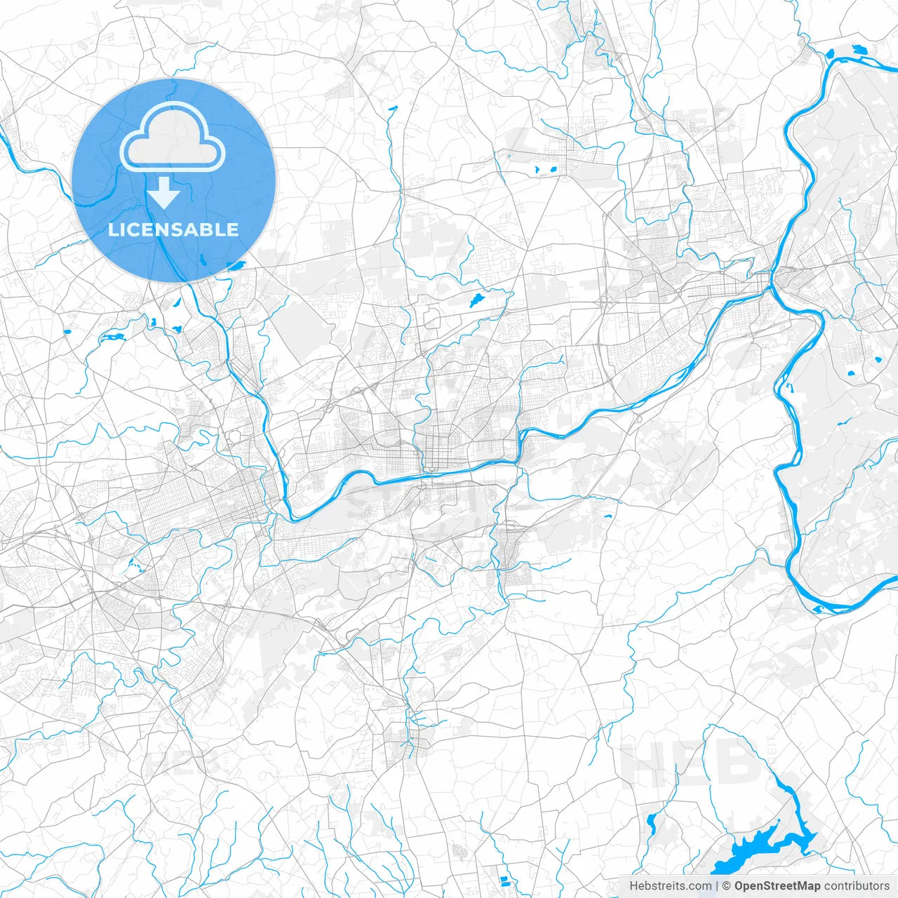 Rich detailed vector map of Bethlehem, Pennsylvania, USA
