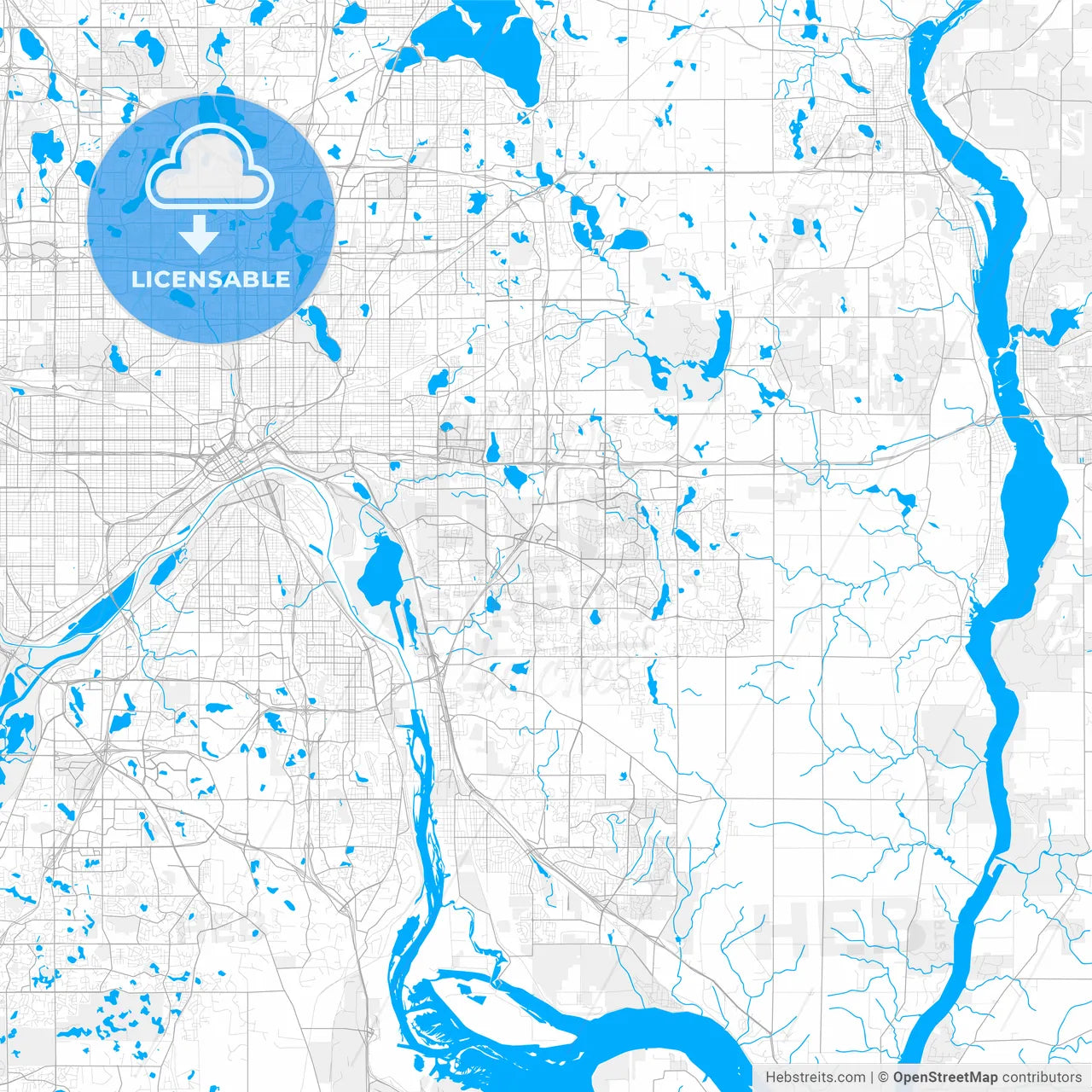Rich detailed vector map of Woodbury, Minnesota, USA