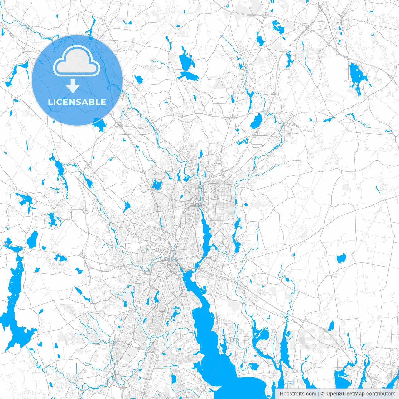Rich detailed vector map of Pawtucket, Rhode Island, USA