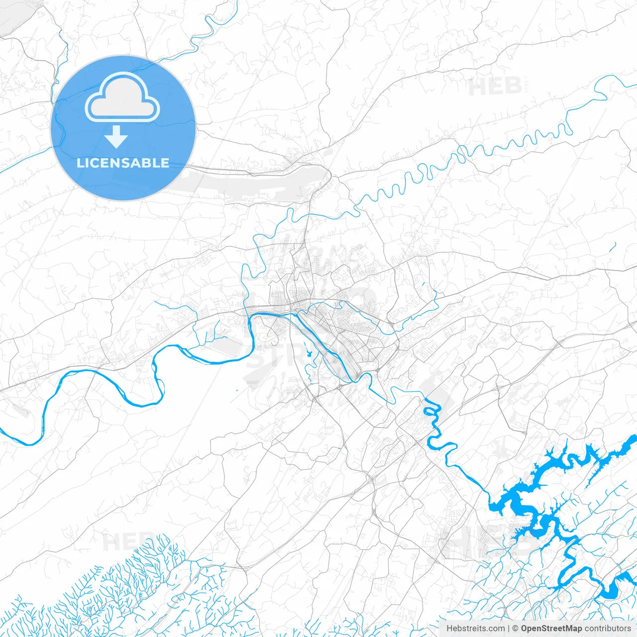 Rich detailed vector map of Kingsport, Tennessee, United States of America