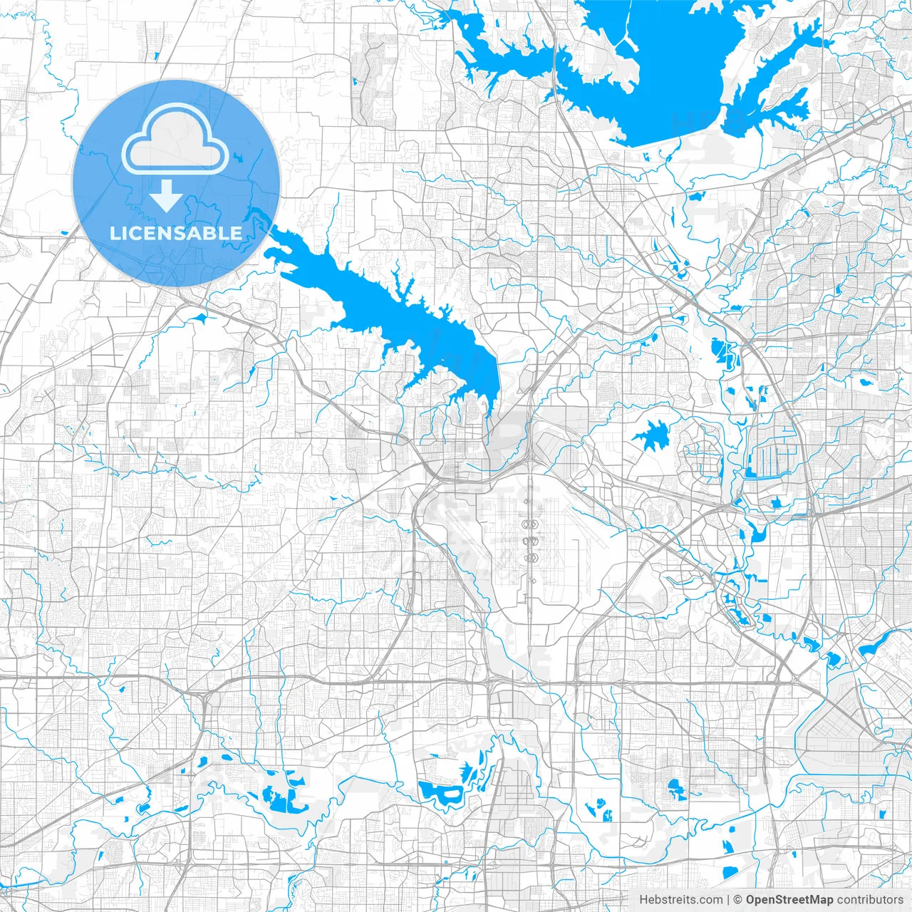 Rich detailed vector map of Grapevine, Texas, United States of America