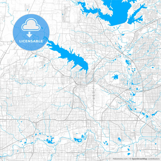 Rich detailed vector map of Grapevine, Texas, United States of America