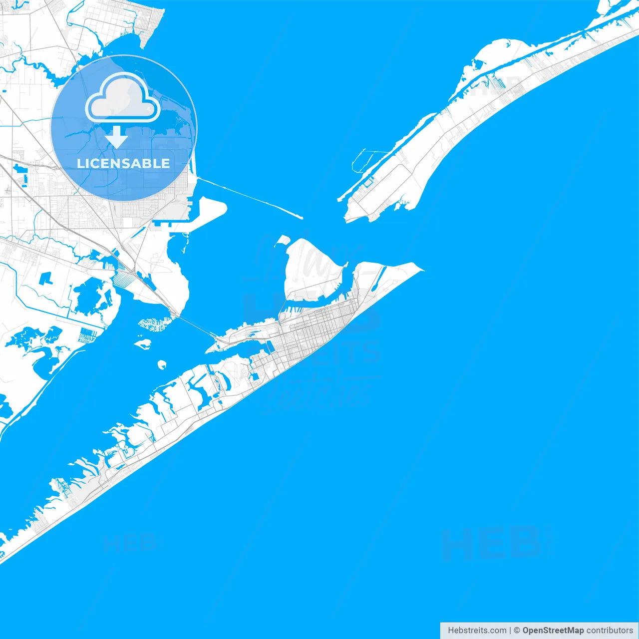Rich detailed vector map of Galveston, Texas, United States of America