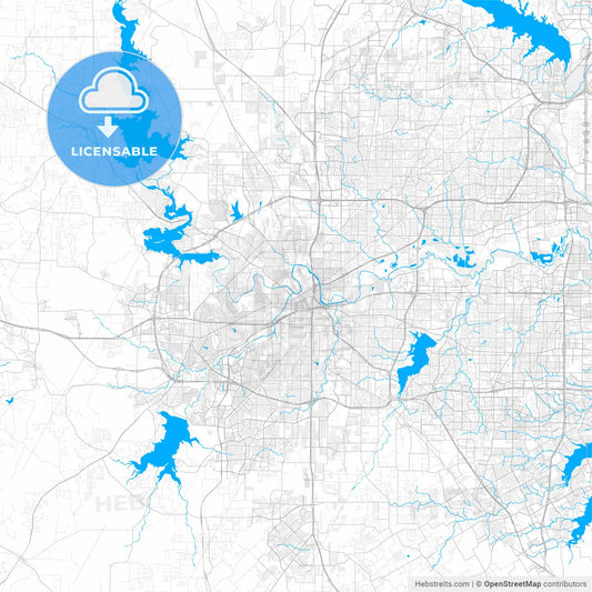 Rich detailed vector map of Fort Worth, Texas, U.S.A.
