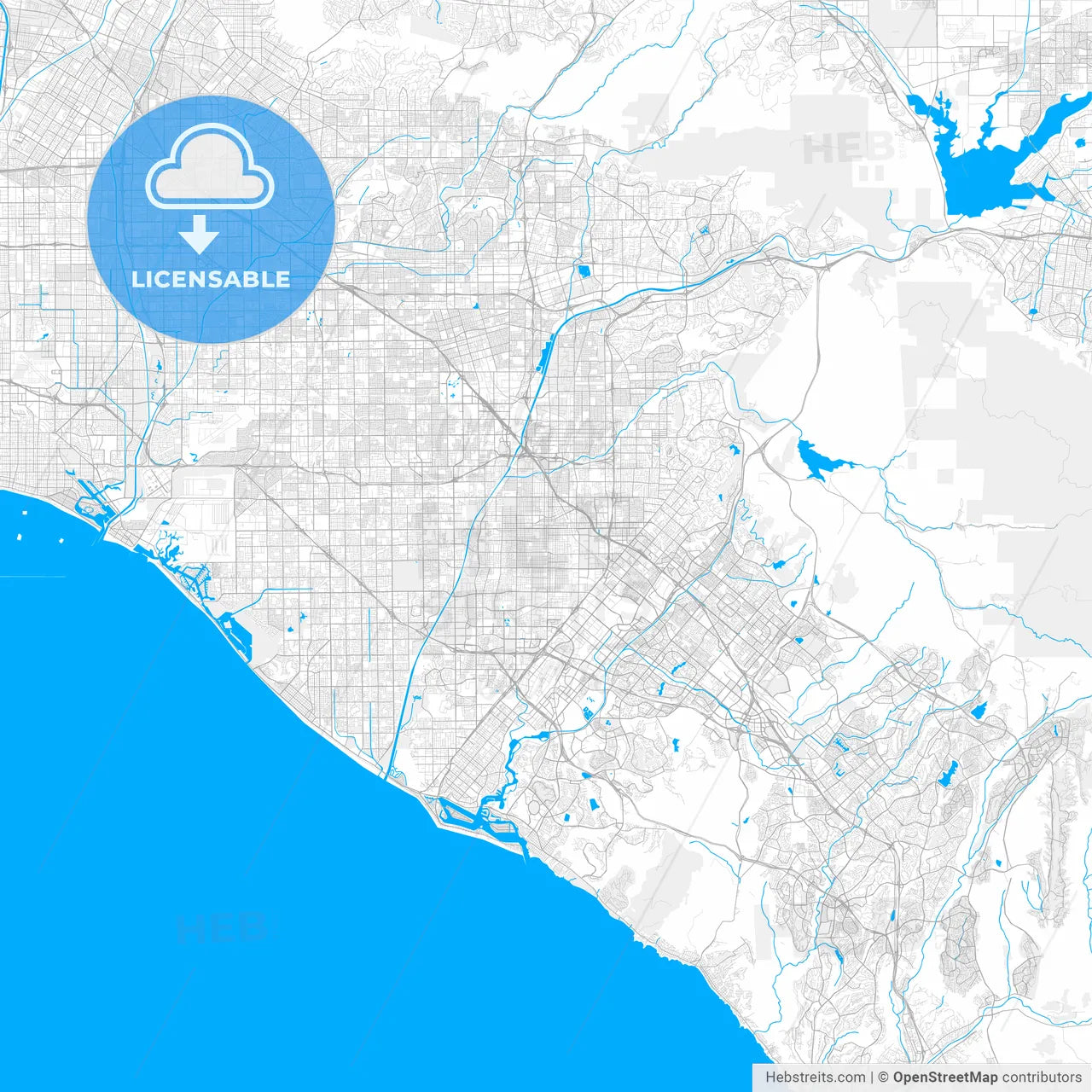 Rich detailed vector map of Santa Ana, California, U.S.A.