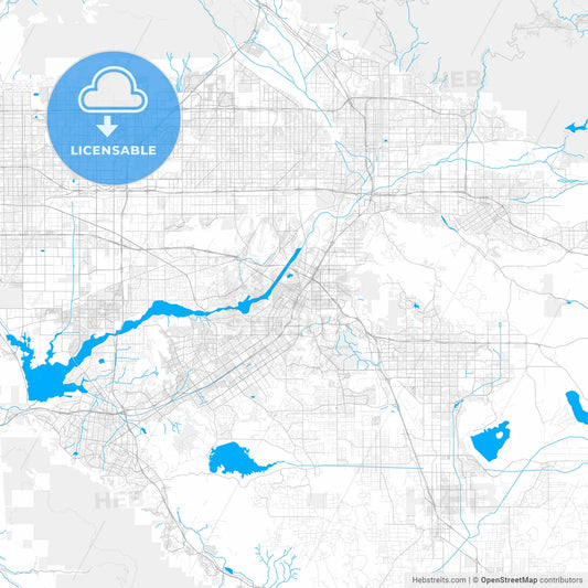 Rich detailed vector map of Riverside, California, U.S.A.