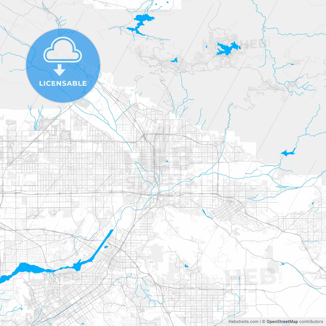 Rich detailed vector map of San Bernardino, California, U.S.A.