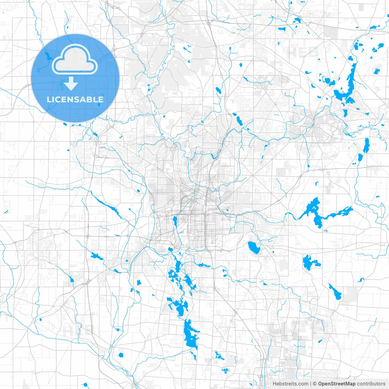 Rich detailed vector map of Akron, Ohio, USA