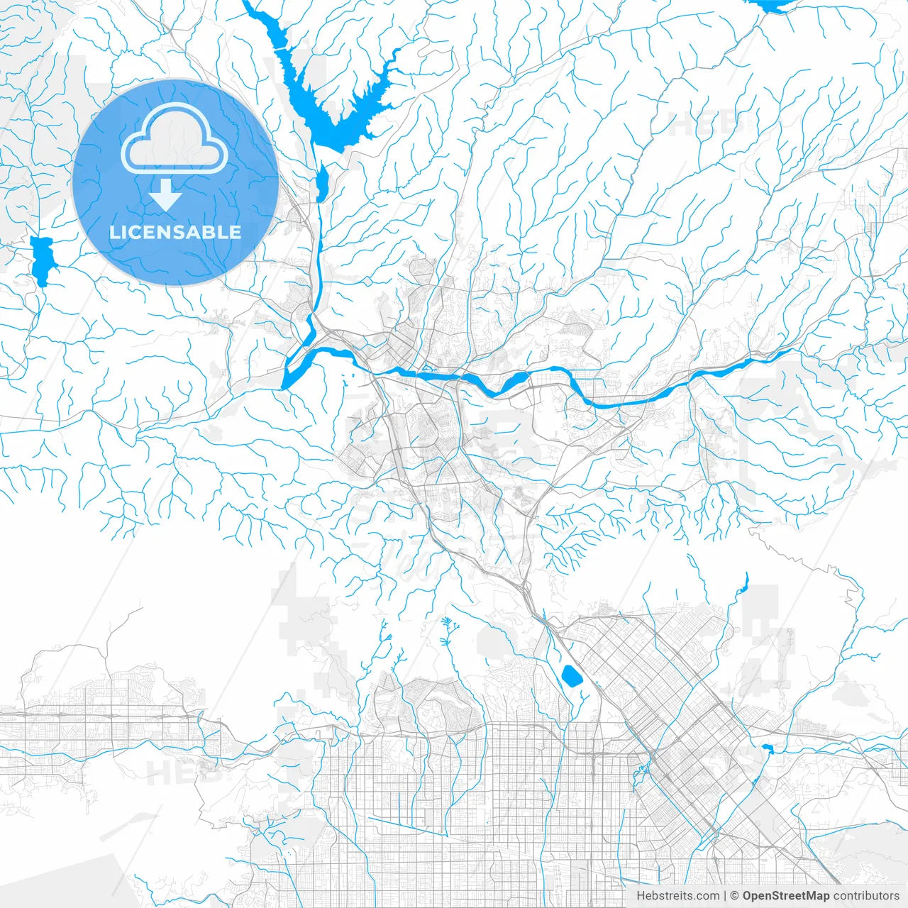 Rich detailed vector map of Santa Clarita, California, USA
