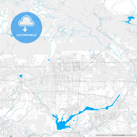 Rich detailed vector map of Rancho Cucamonga, California, USA