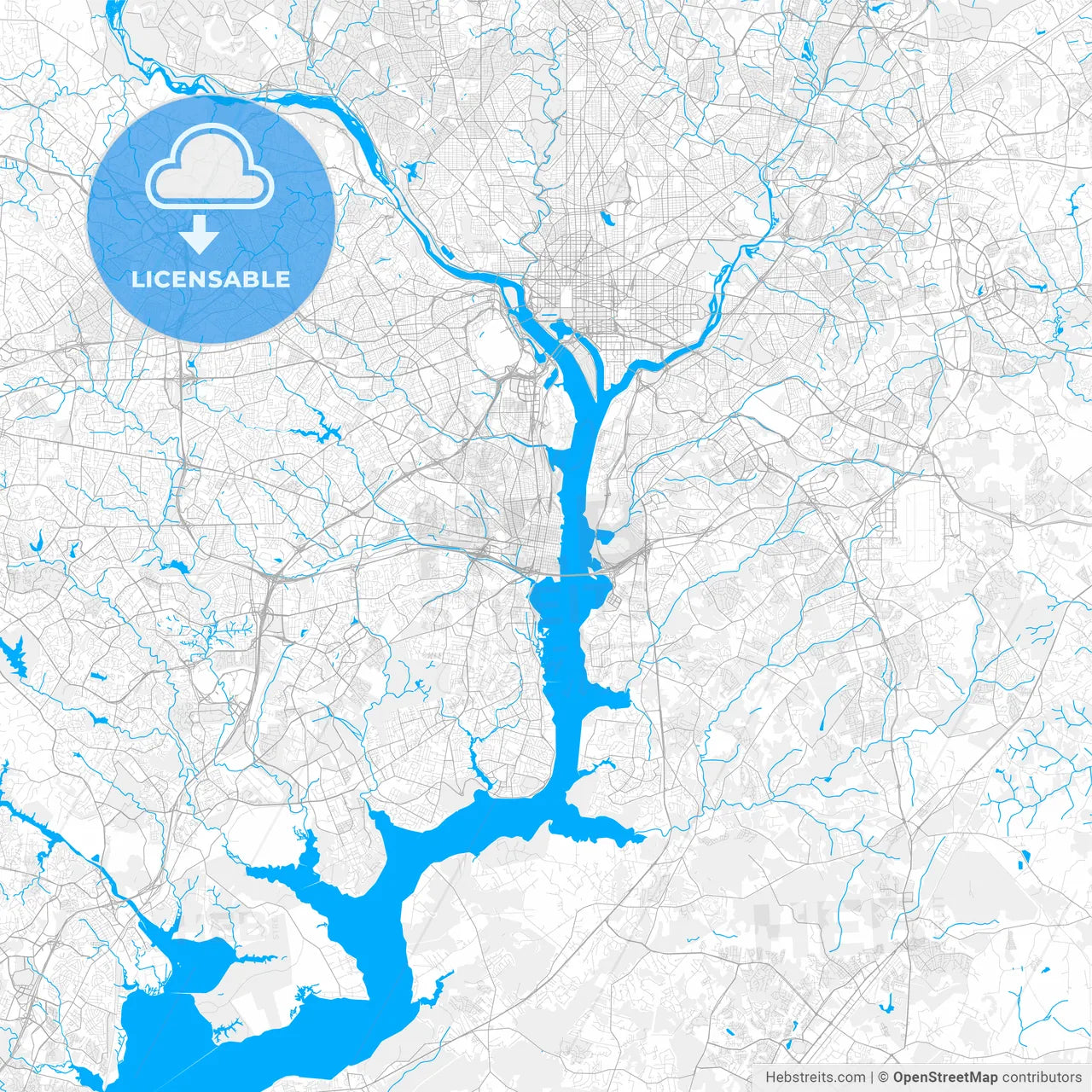 Rich detailed vector map of Alexandria, Virginia, USA