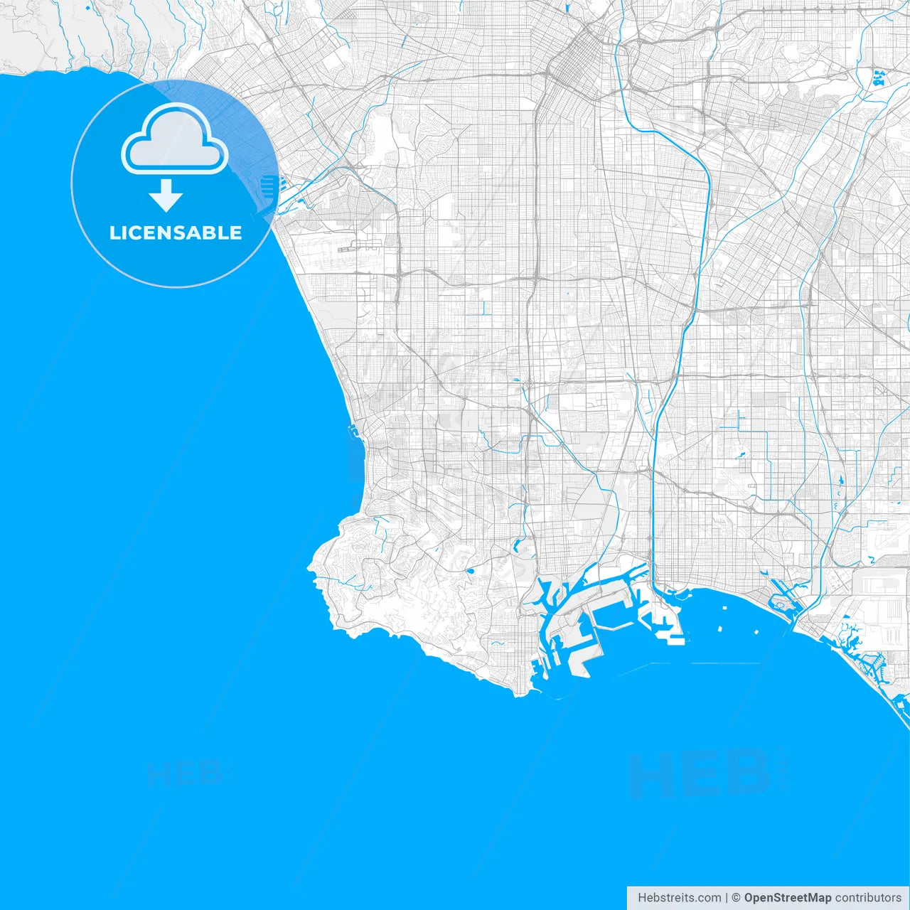 Rich detailed vector map of Torrance, California, USA