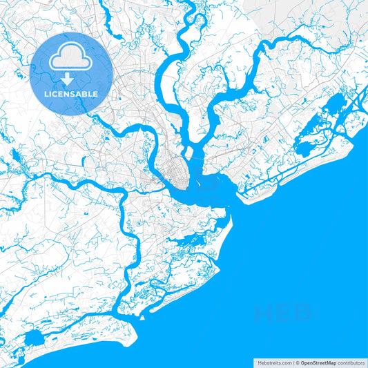 Rich detailed vector map of Charleston, South Carolina, USA
