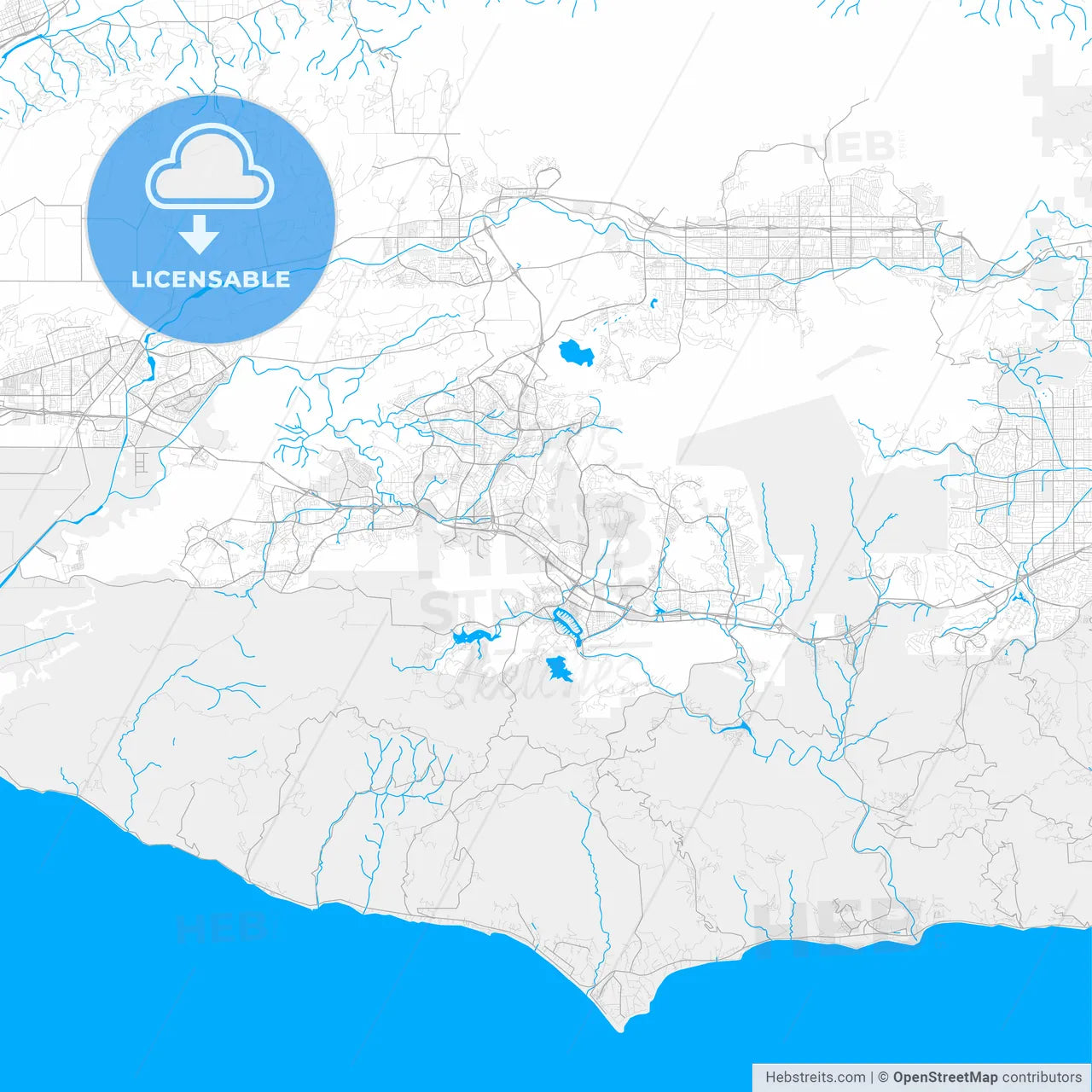 Rich detailed vector map of Thousand Oaks, California, USA