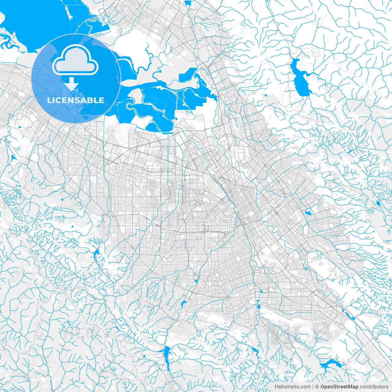 Rich detailed vector map of Santa Clara, California, USA