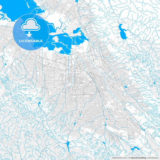 Rich detailed vector map of Santa Clara, California, USA