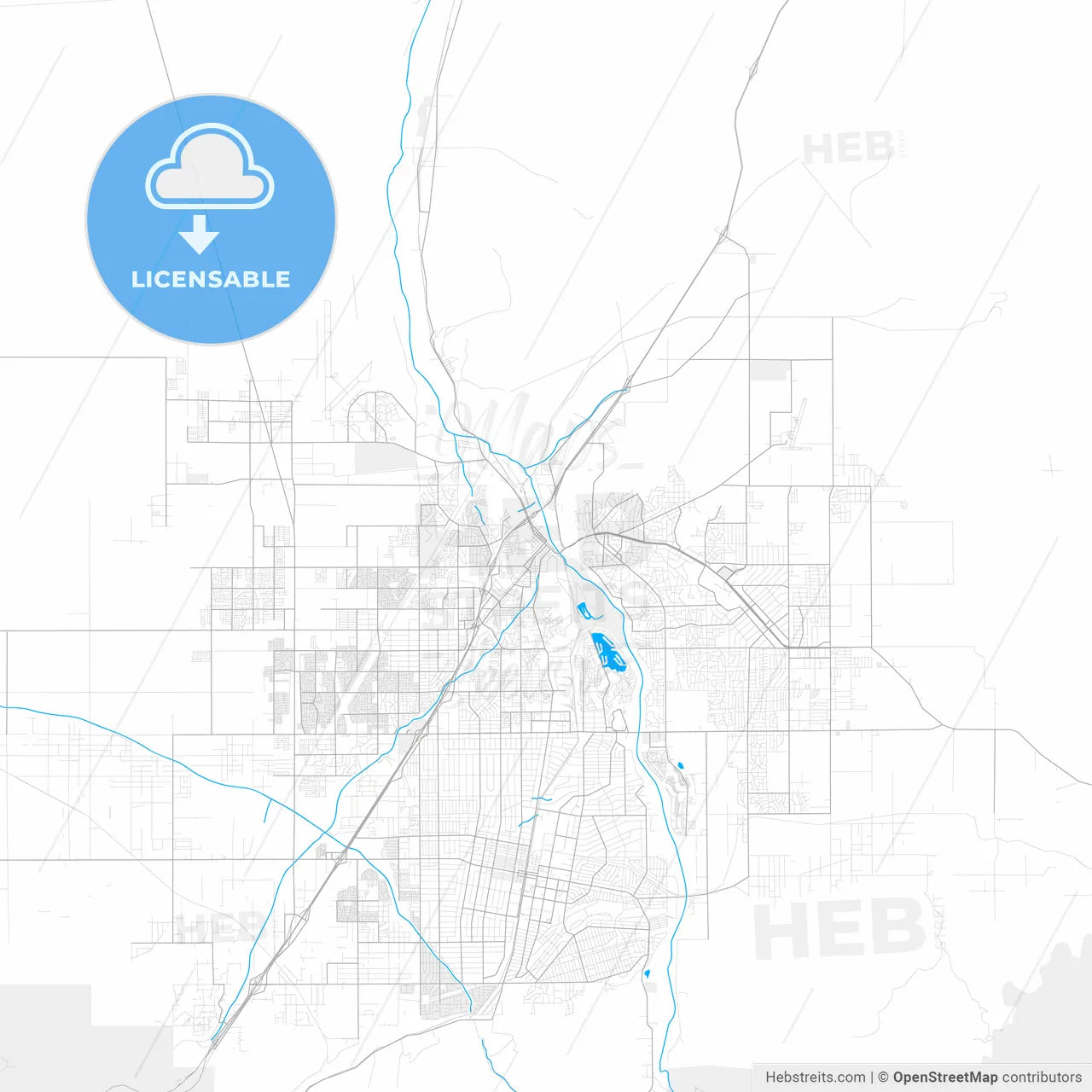 Rich detailed vector map of Victorville, California, USA