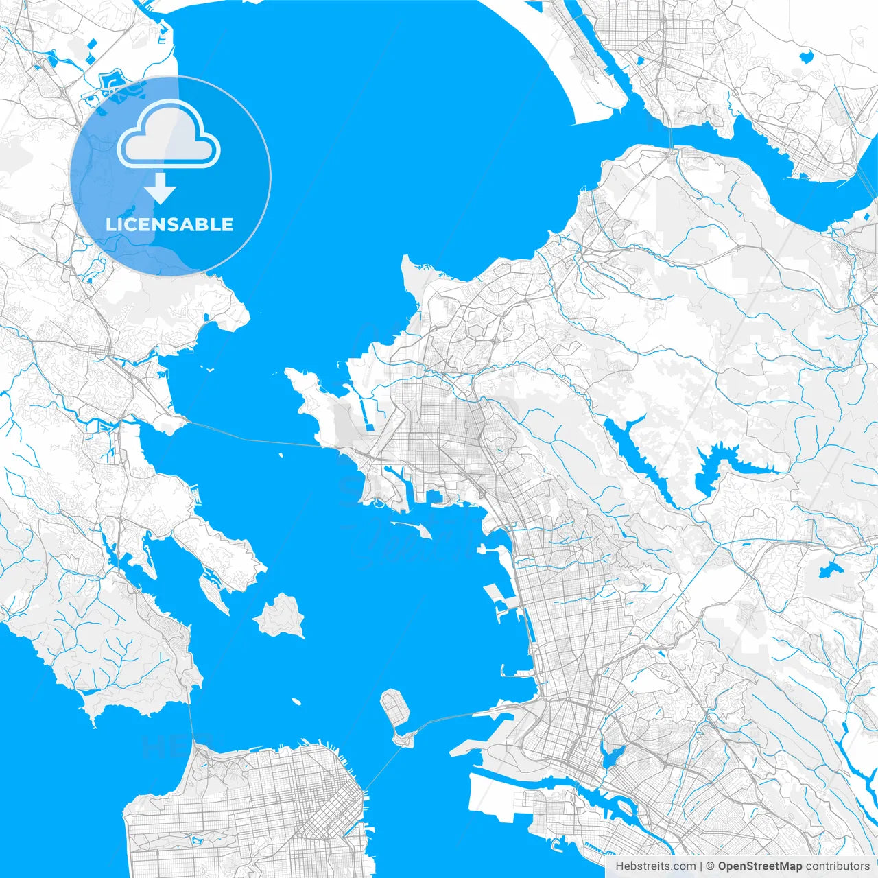 Rich detailed vector map of Richmond, California, USA