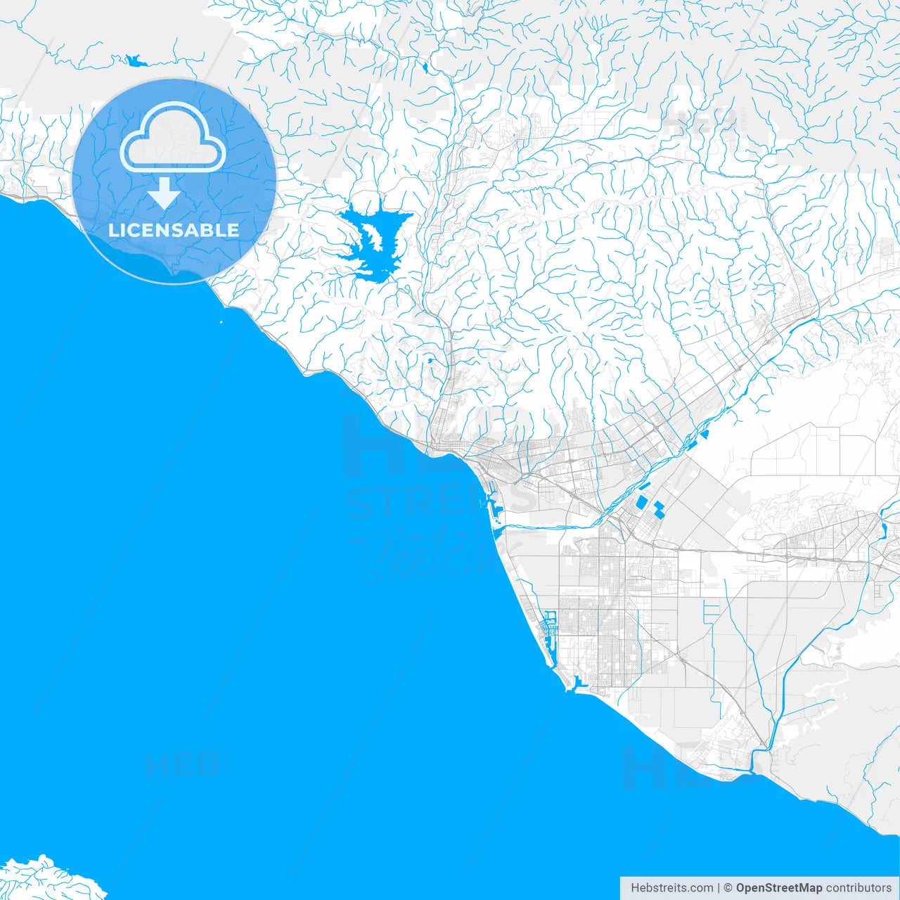 Rich detailed vector map of San Buenaventura, California, USA