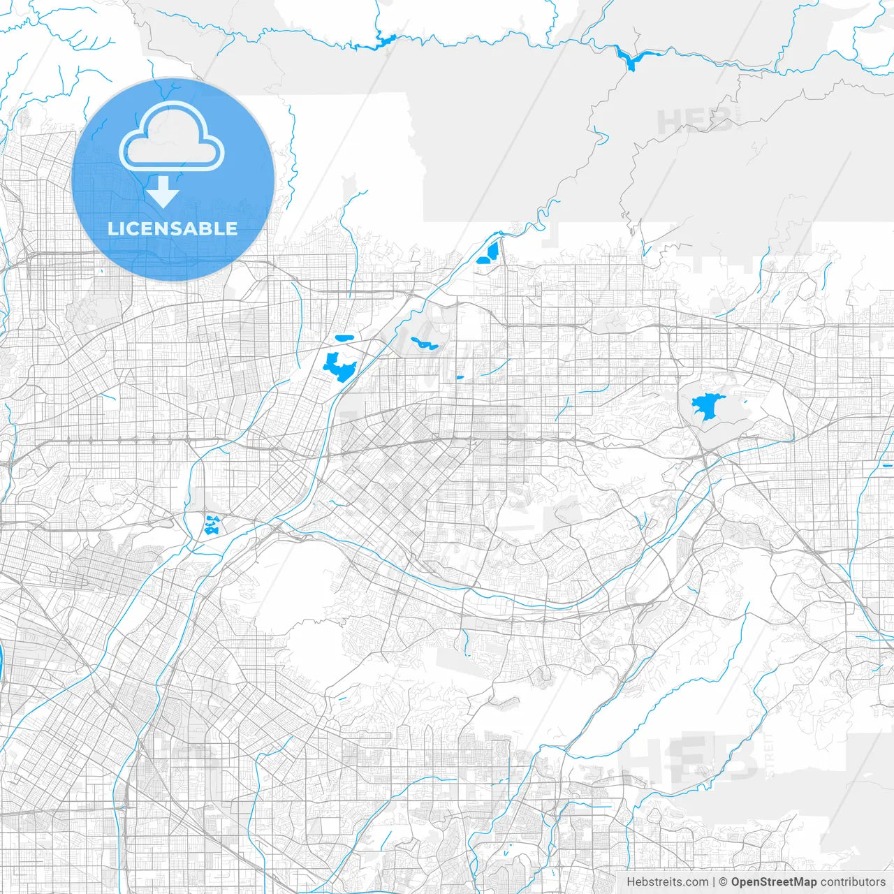 Rich detailed vector map of West Covina, California, USA
