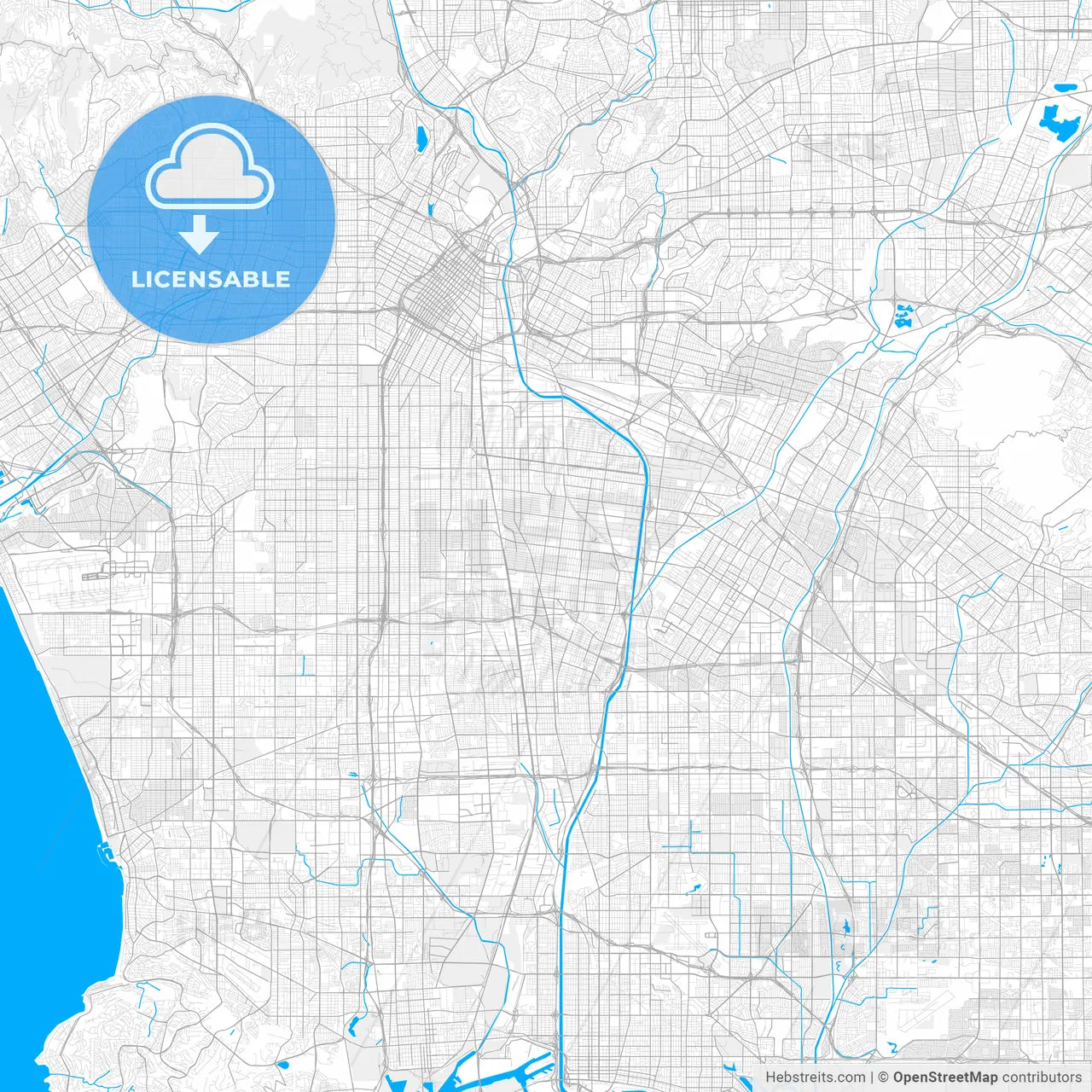 Rich detailed vector map of South Gate, California, USA
