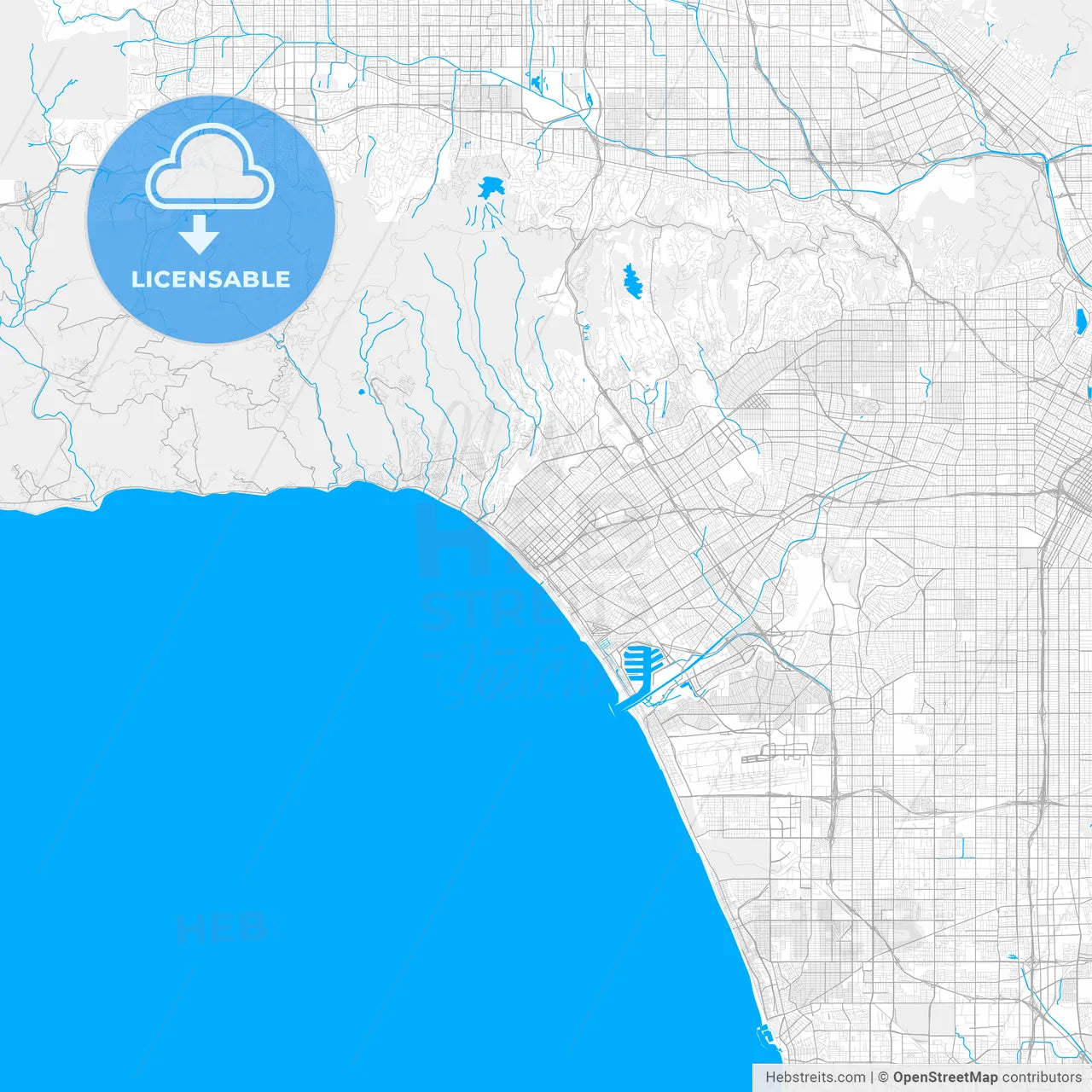 Rich detailed vector map of Santa Monica, California, USA