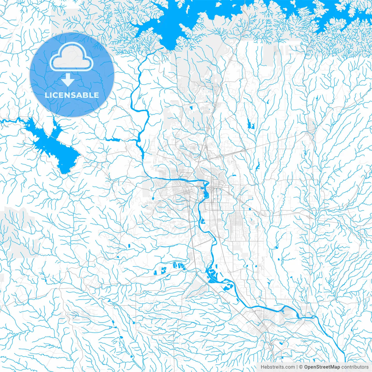 Rich detailed vector map of Redding, California, USA