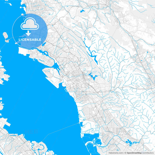 Rich detailed vector map of San Leandro, California, USA