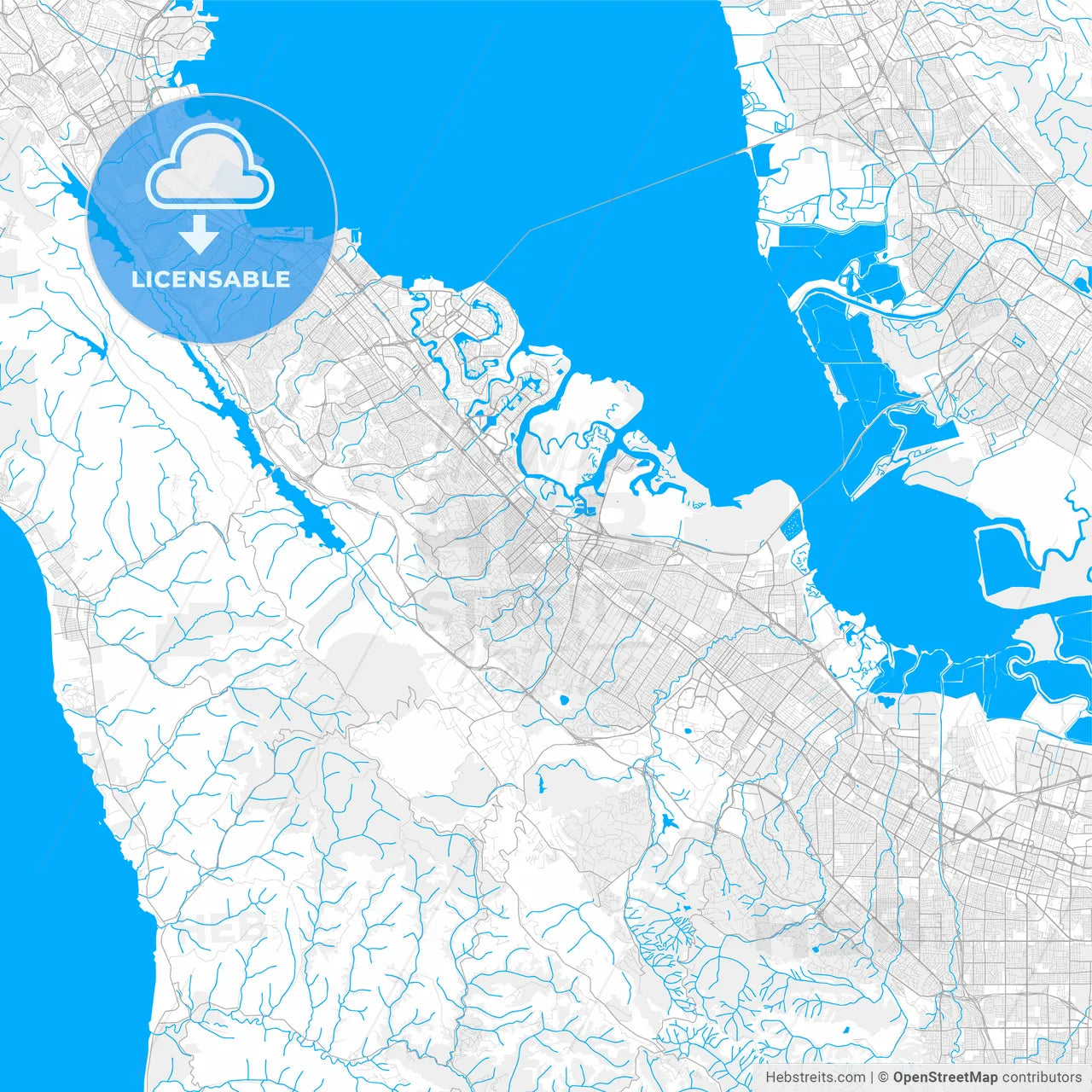 Rich detailed vector map of Redwood City, California, USA