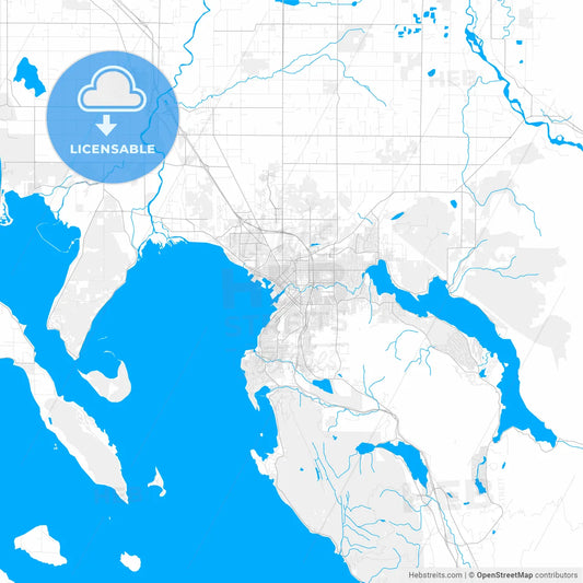 Rich detailed vector map of Bellingham, Washington, USA
