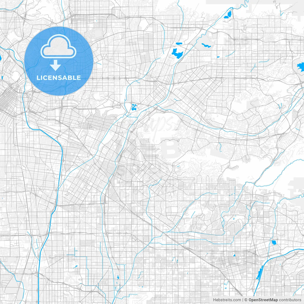 Rich detailed vector map of Whittier, California, USA
