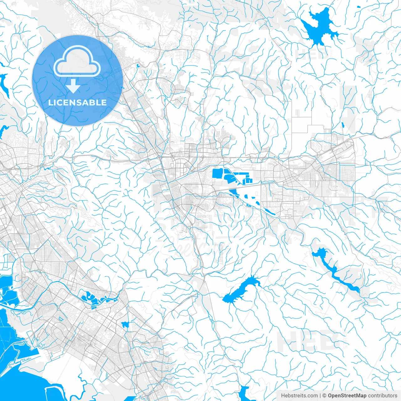 Rich detailed vector map of Pleasanton, California, USA