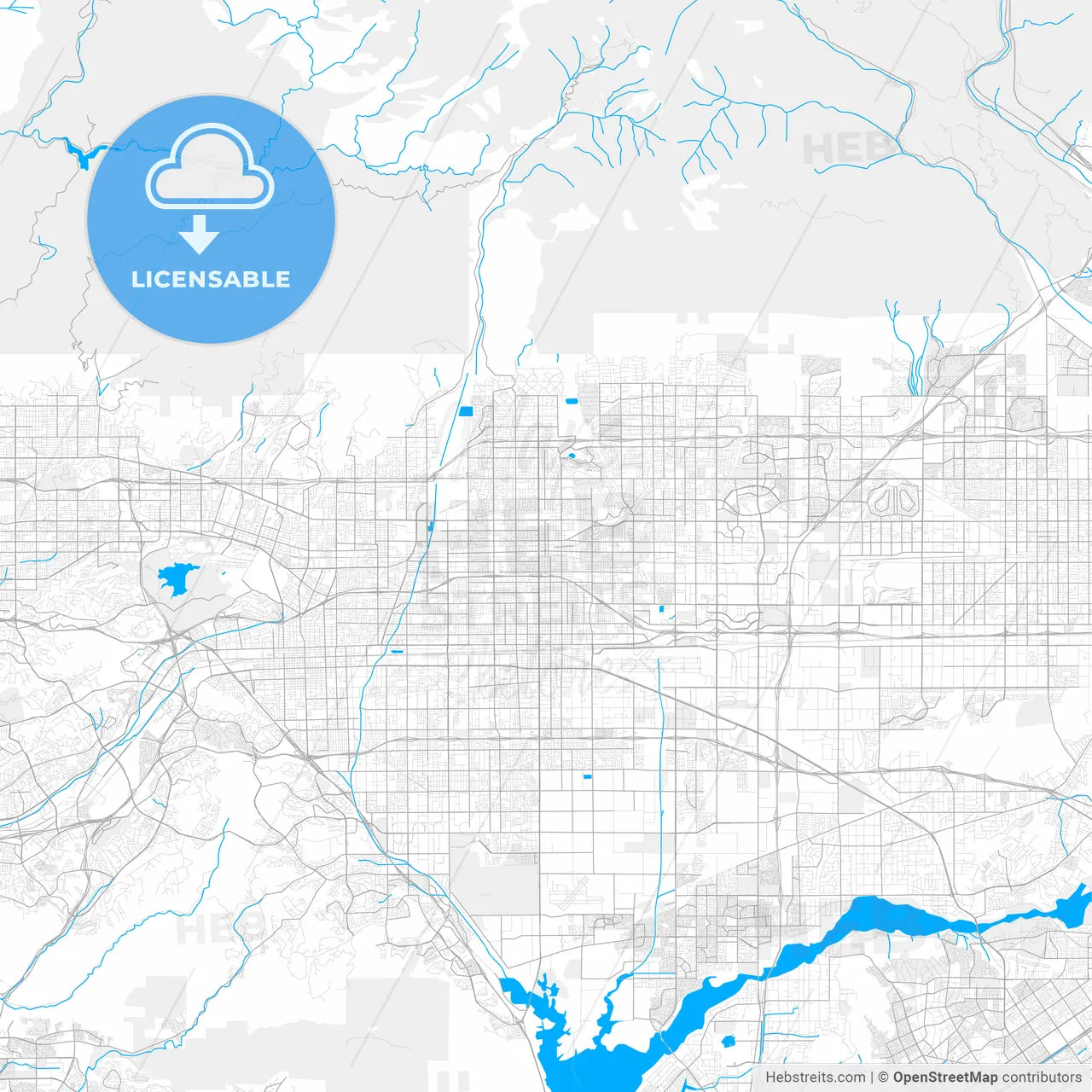 Rich detailed vector map of Upland, California, USA