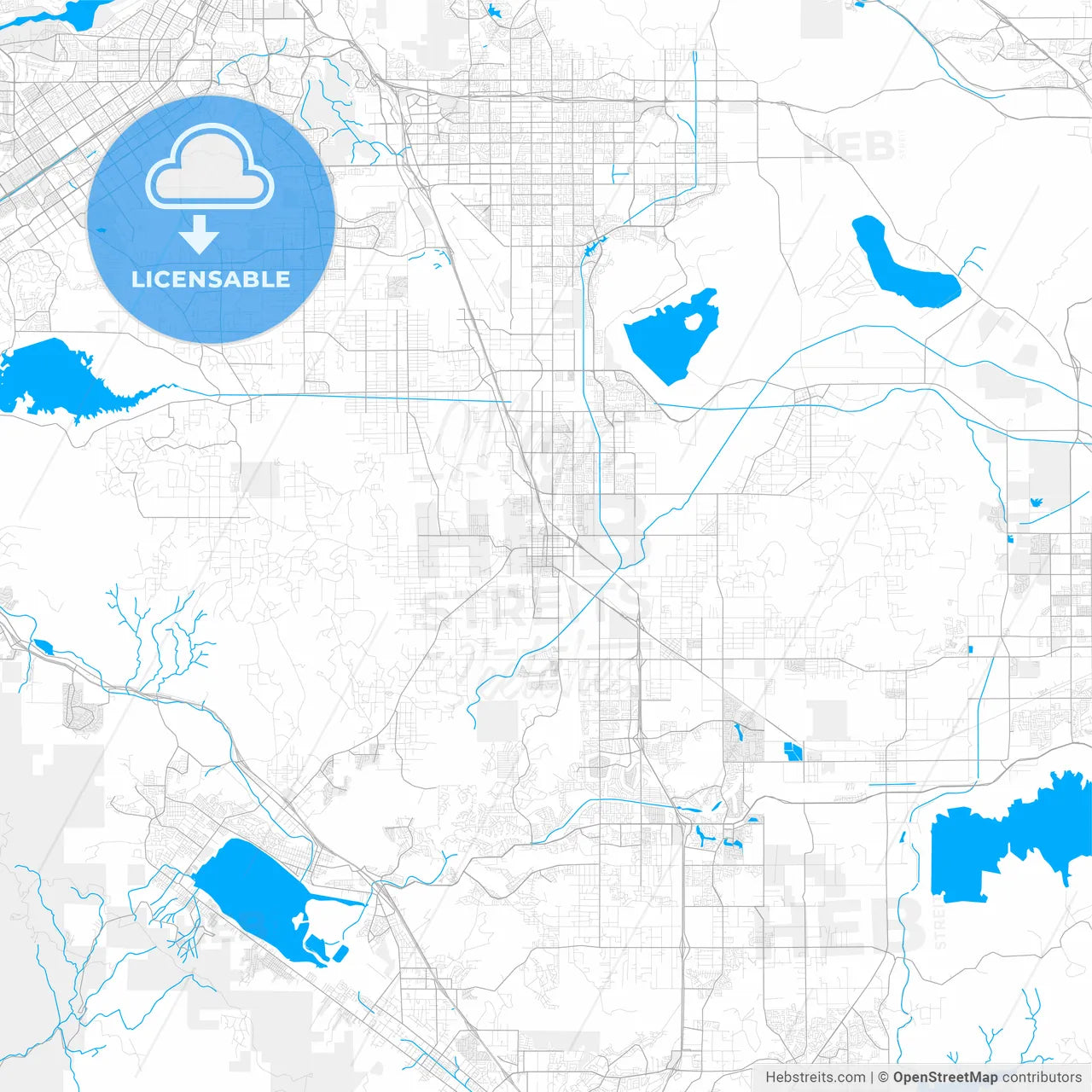 Rich detailed vector map of Perris, California, USA