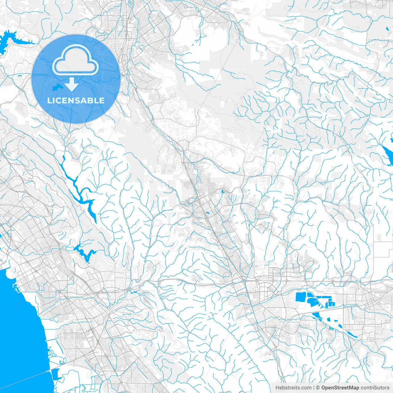 Rich detailed vector map of San Ramon, California, USA