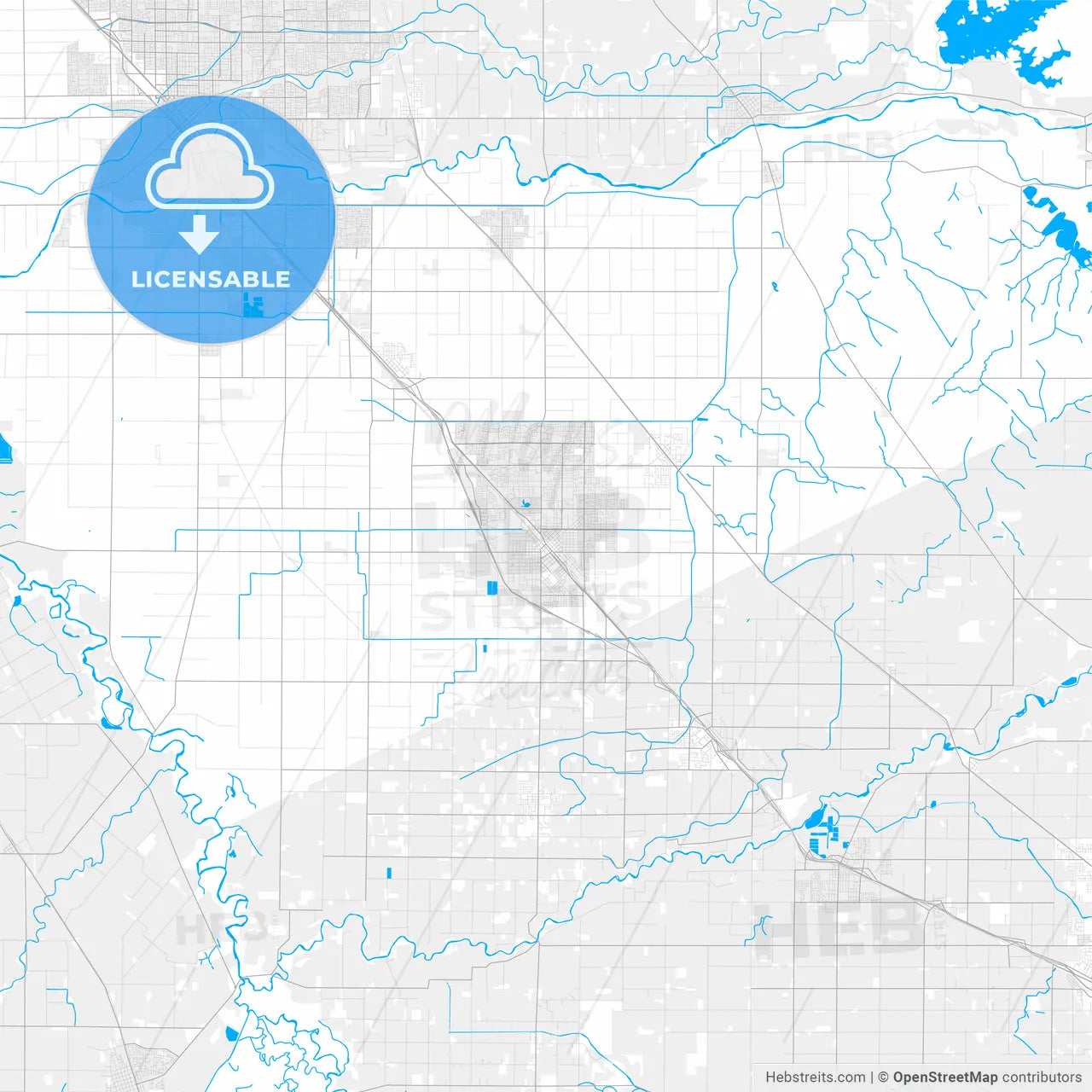 Rich detailed vector map of Turlock, California, USA