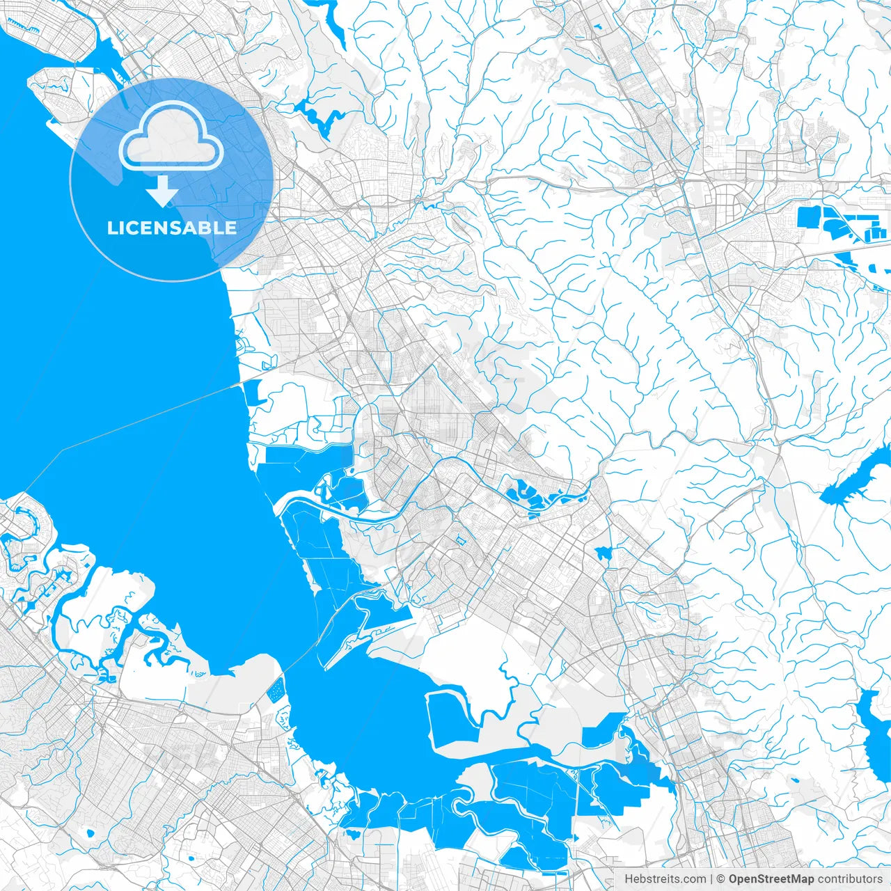 Rich detailed vector map of Union City, California, USA