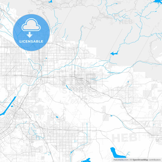 Rich detailed vector map of Redlands, California, USA