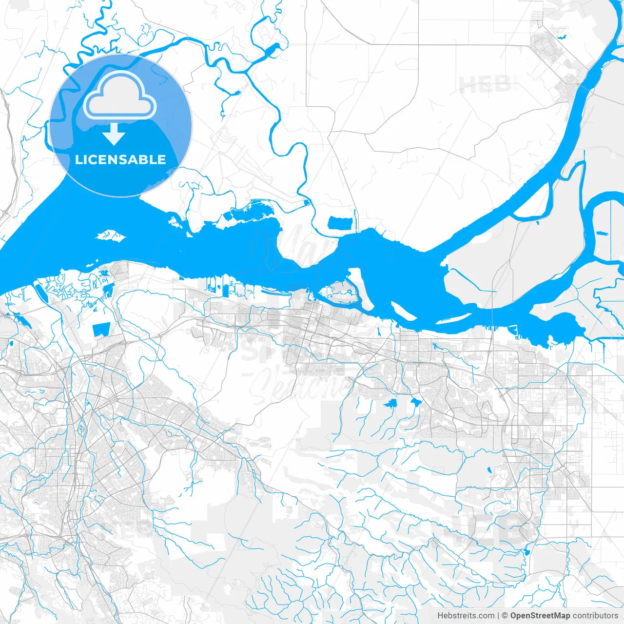 Rich detailed vector map of Pittsburg, California, USA