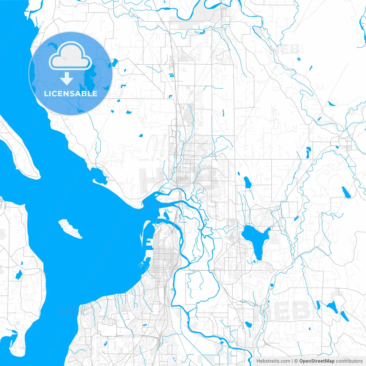 Rich detailed vector map of Marysville, Washington, USA