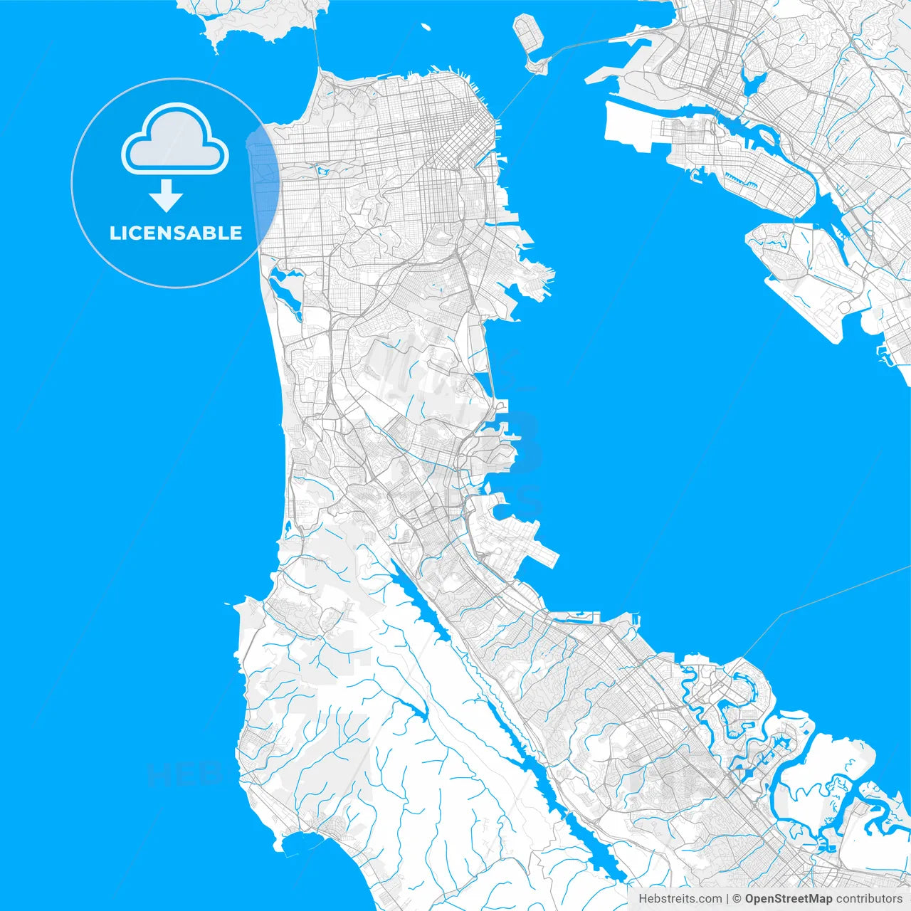 Rich detailed vector map of South San Francisco, California, USA