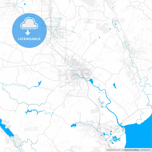 Rich detailed vector map of Petaluma, California, USA